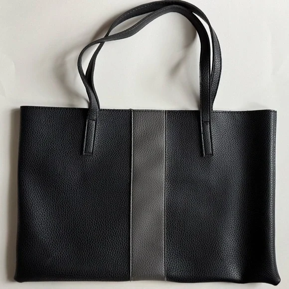 Vince Camuto Sleek Black and Gray Tote with Vertical Stripe - Picture 3 of 6